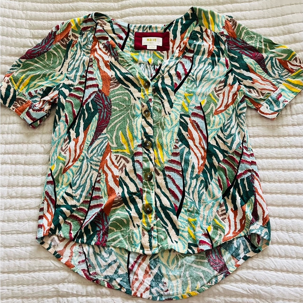 Maeve for Anthropologie Vibrant Leaf Print Button Down Shirt